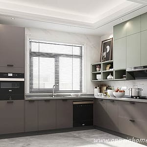 Affordable L-shaped Melamine Kitchen Cabinet PLCC20076