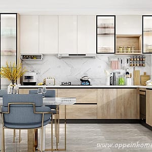 L-shaped Melamine Wood Grain Kitchen Cabinet OP20-M08