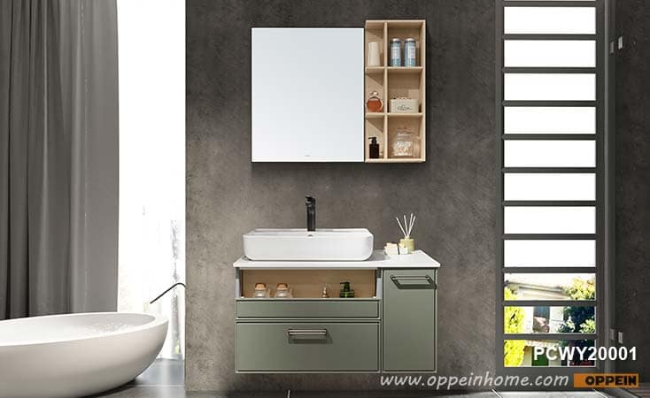 Green Lacquer & Wood Grain Bathroom Cabinet PCWY20001