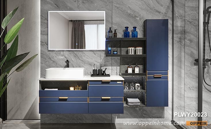 Navy Blue Lacquer Bathroom Cabinet PLWY20023